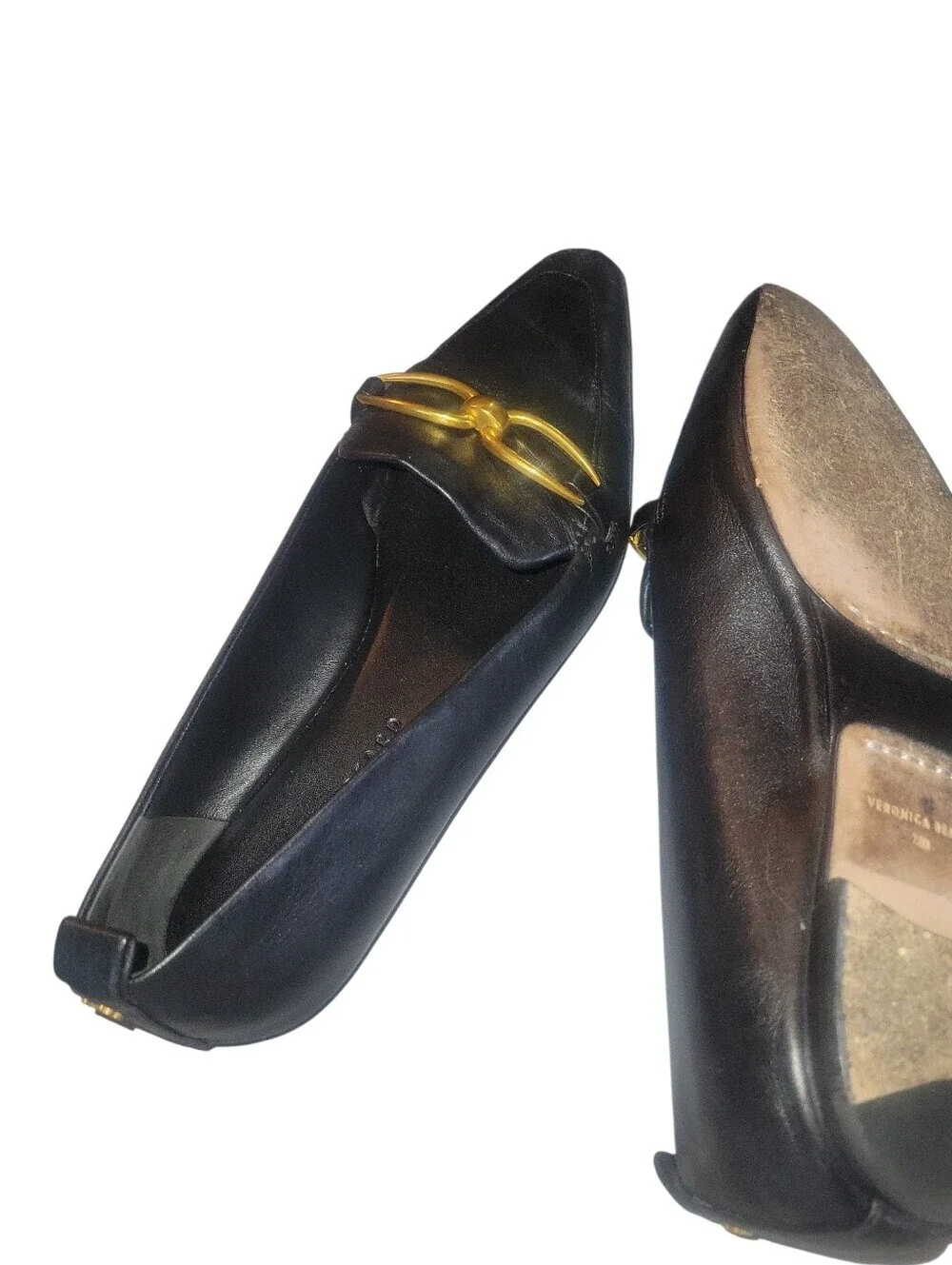 Veronica Beard Champlain Chain Black Leather Loafers with Gold Horsebit Detail